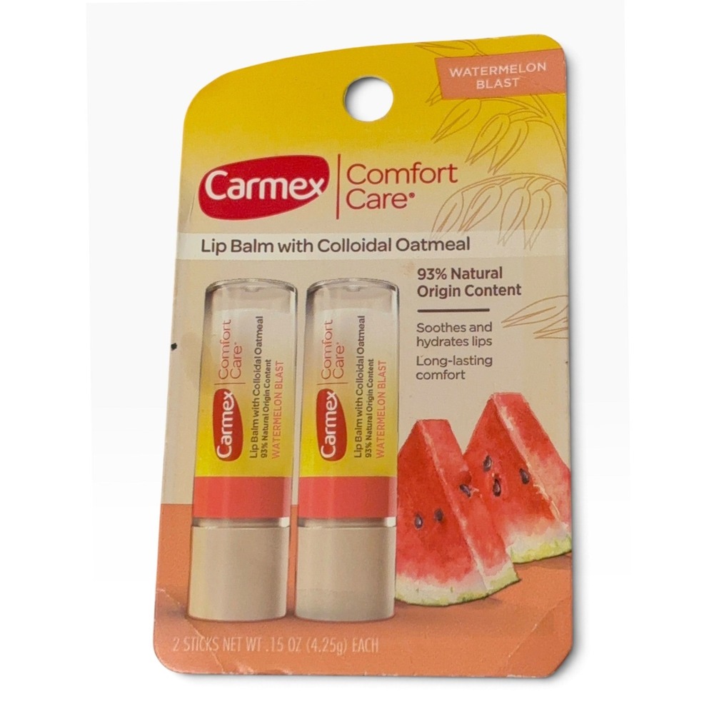 Carmex Comfort Care Lip Balm Watermelon Blast Colloidal Oatmeal 2 Pack 0.15oz